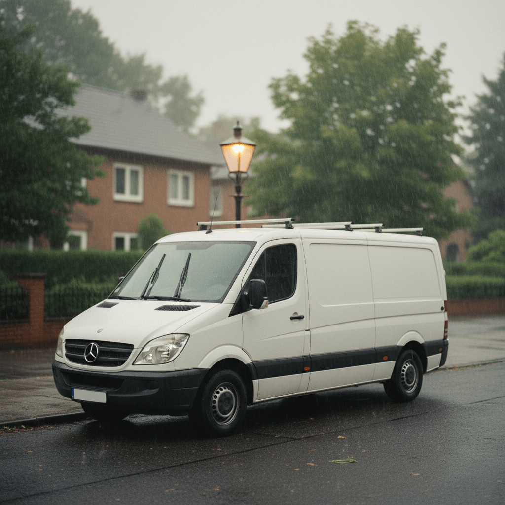 Sanitär Notdienst Fahrzeug vor Wohnhaus